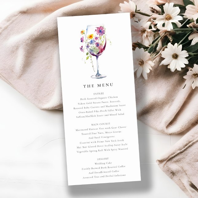 Minimal Chic Floral Wine Glass Wedding Menu Card (Creator Uploaded)