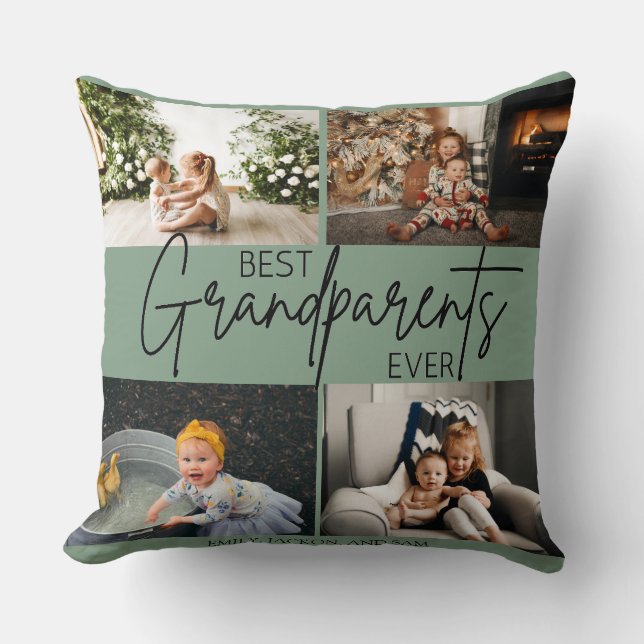 Minimal Chic Green Best Grandparents Photo Cushion (Front)