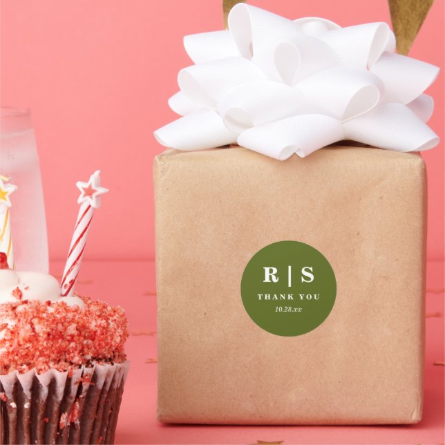 Minimal & Chic | Green Monogram Wedding sticker (Party)
