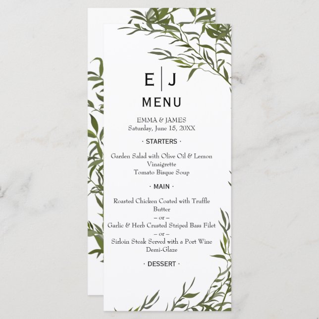 Minimal Chic Greenery Wedding Menu (Front/Back)