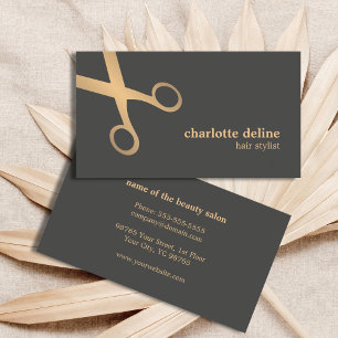 Minimal Chic Grey Faux Gold Scissor Hair Stylist Business Card