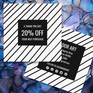 Minimal Chic Handmade Lines Black & White Social Discount Card