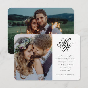 Minimal Chic Monogram 2 Photo Wedding Thank You Card