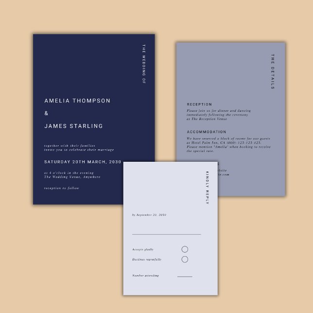 Minimal & Chic Navy Blue Modern Simple Wedding Invitation (Creator Uploaded)