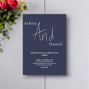 Minimal Chic Navy Blue White Elegant Wedding Invitation