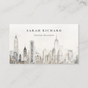 Minimal Chic New York City Skyline Watercolor  Business Card