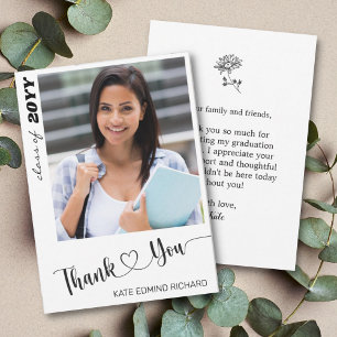 Minimal Chic Photo Elegant Script Heart Graduate Thank You Card