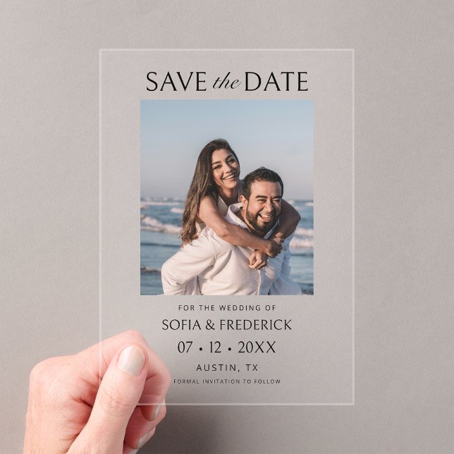 Minimal Chic Photo Wedding Save the Date Card Acrylic Invitations (Creator Uploaded)