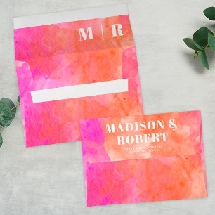 Minimal Chic Pink and Orange Monogram Bold Wedding Envelope