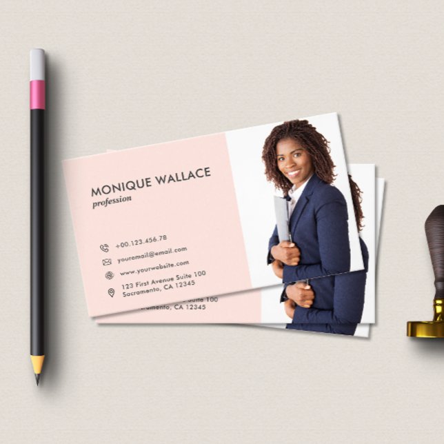 Minimal Chic Professional Vertical Photo Icon Pink Business Card (Creator Uploaded)