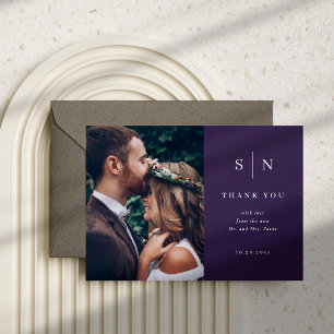 Minimal Chic Purple Wedding Photo Thank You Postcard
