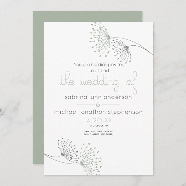 Minimal Chic Sage Green and Charcoal  Flowers Invitation (Front/Back)