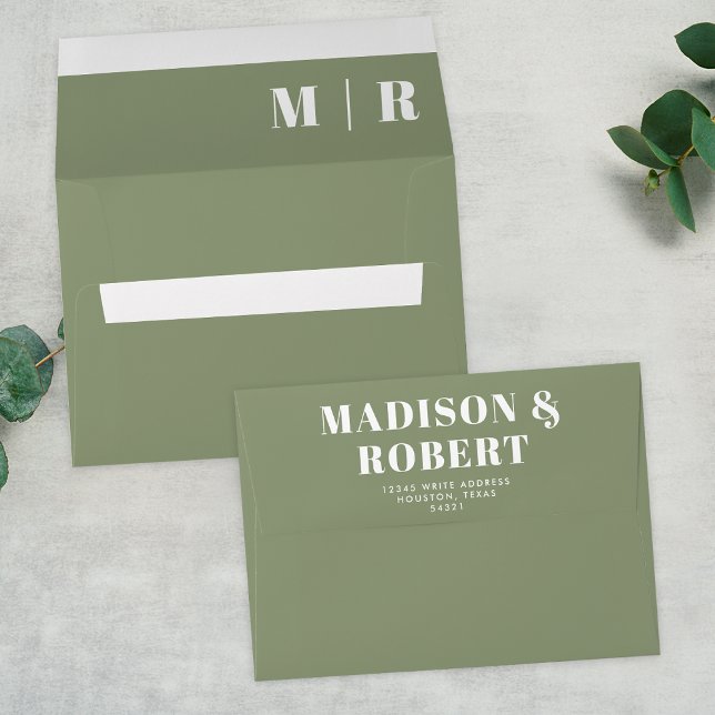 Minimal Chic Sage Green Monogram Bold Wedding Envelope (Creator Uploaded)