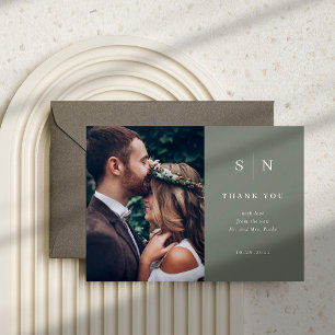 Minimal Chic Sage Green Photo Thank You Postcard