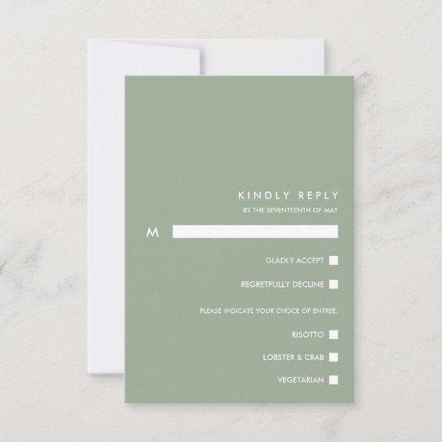 Minimal Chic Sage |  Typography  RSVP Meal Choice Card (Front)