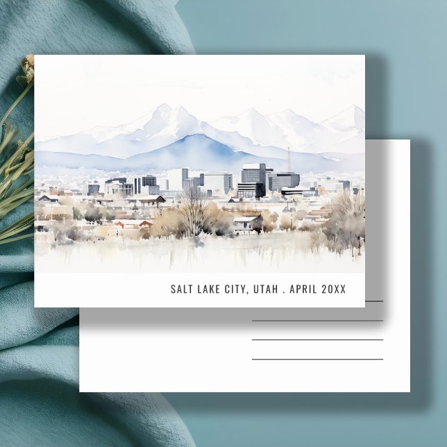 Minimal Chic Salt Lake City Utah Watercolor Travel Postcard (Creator Uploaded)