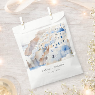 Minimal Chic Santorini Greece Watercolor Wedding Favour Bags