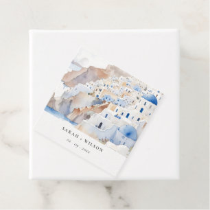 Minimal Chic Santorini Greece Watercolor Wedding Favour Tags