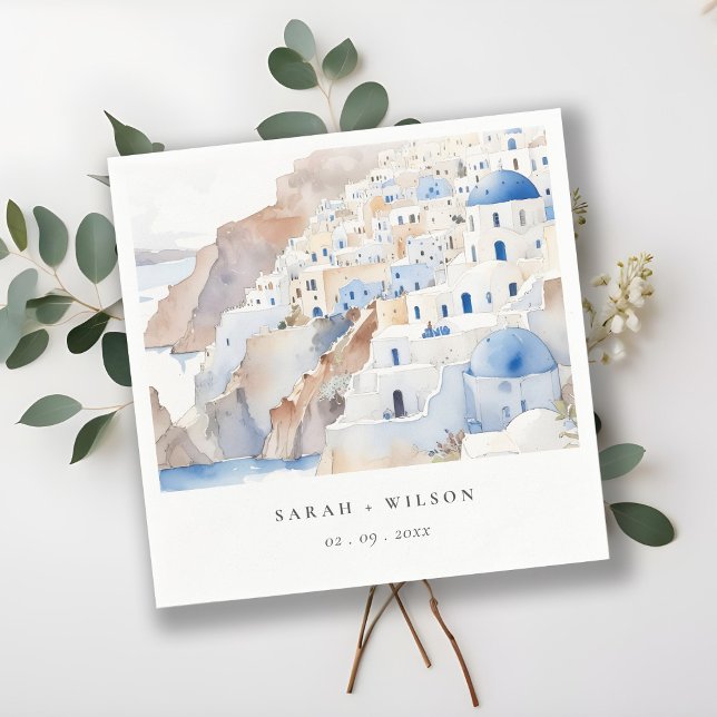 Minimal Chic Santorini Greece Watercolor Wedding Napkin (Creator Uploaded)