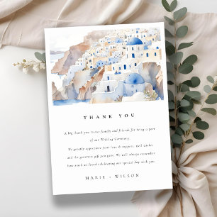 Minimal Chic Santorini Greece Watercolor Wedding Thank You Card