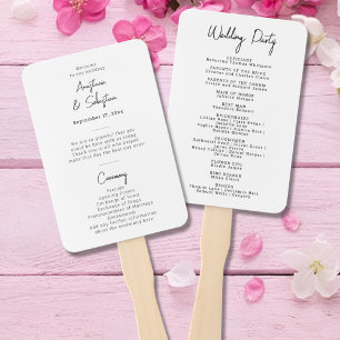 Minimal Chic Script Black & White Wedding Program Hand Fan