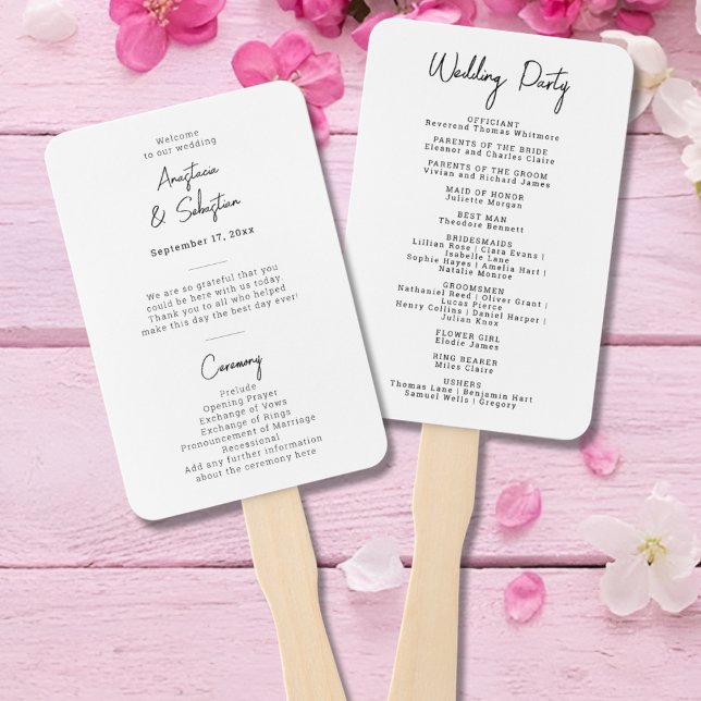 Minimal Chic Script Black & White Wedding Program Hand Fan (Minimal Chic Script Black & White Wedding Program Hand Fan)