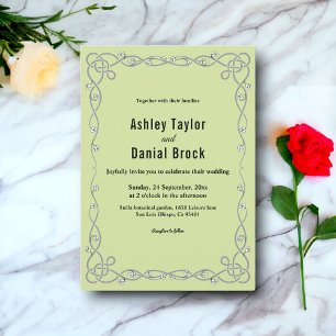 Minimal Chic Script Sage Green Boho Floral Wedding Invitation