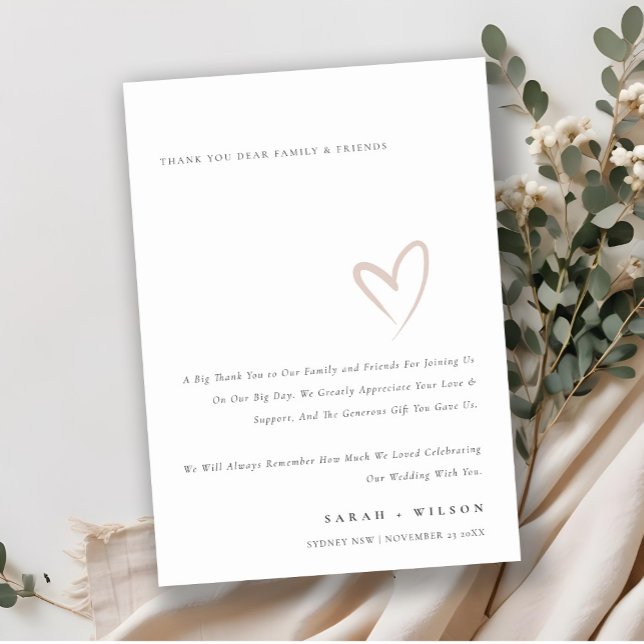 Minimal Chic Simple Blush Pink Heart Wedding Thank You Card (Creator Uploaded)
