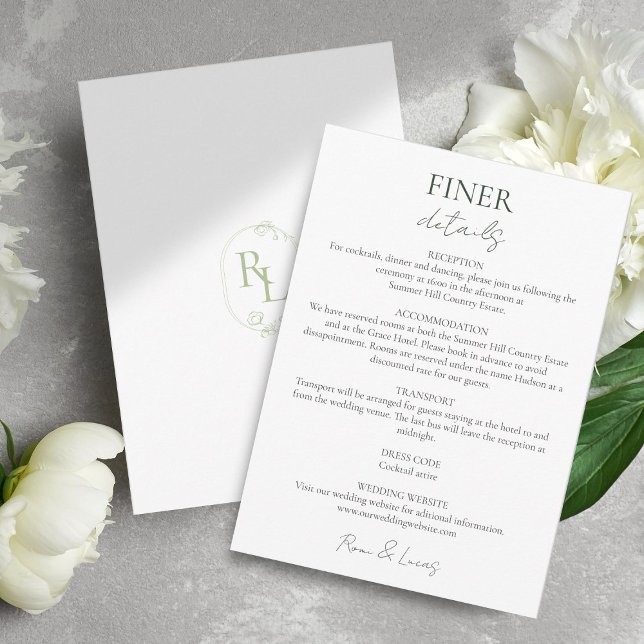 Minimal Chic Wedding Details Floral Monogram  Enclosure Card (Creator Uploaded)