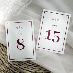 Minimal Chic White and Burgundy Border Wedding Table Number