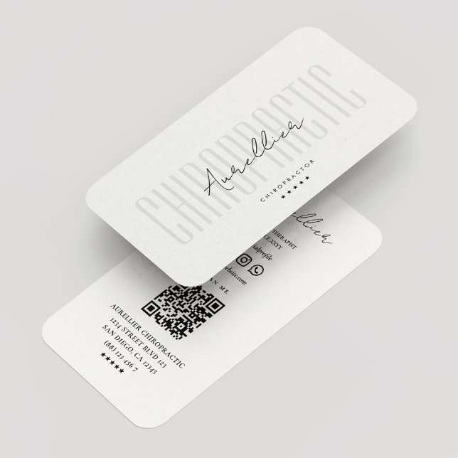 Minimal Chiropractor Therapist Clean White Modern Business Card (Creator Uploaded)