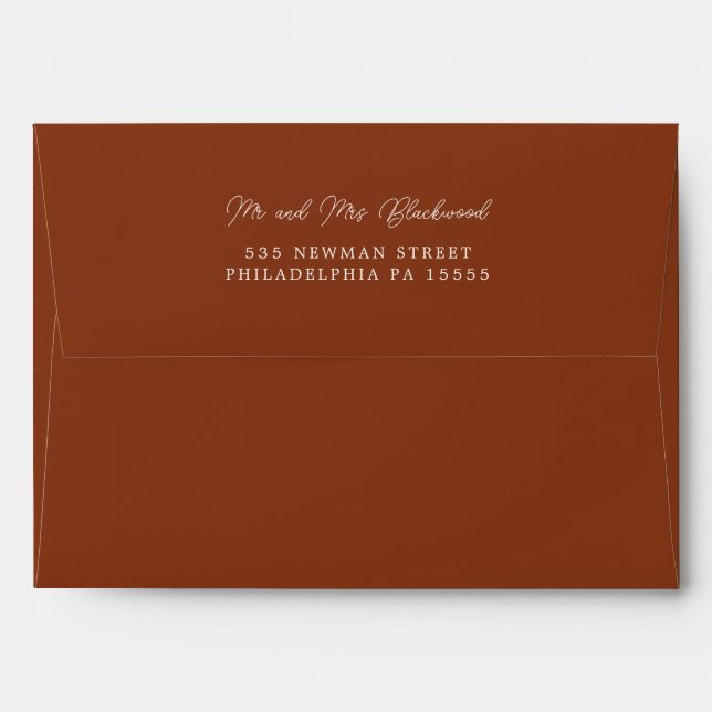 Minimal Chocolate Brown Script Return Address Envelope (Back (Top Flap))