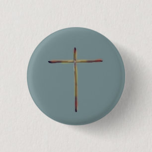Minimal Christian Cross Blue Green 3 Cm Round Badge