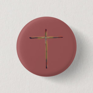 Minimal Christian Cross Pink 3 Cm Round Badge