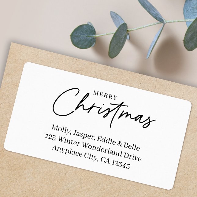 Minimal Christmas Address Label | Simple White (Minimalist simple Christmas return address labels for Holiday card mailing & festive gift parcels)