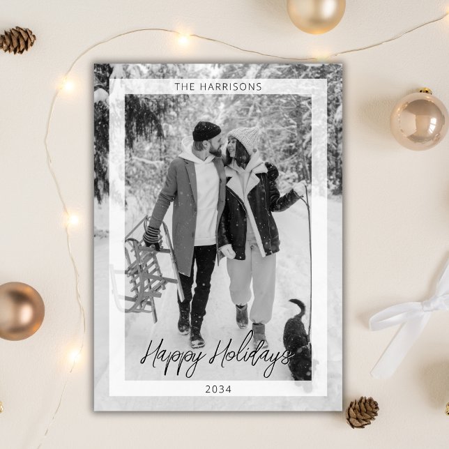 Minimal Christmas Black White Simple Photo Modern Holiday Card (Creator Uploaded)