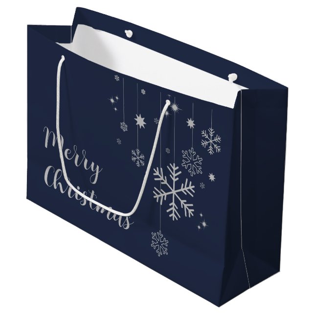 Minimal Christmas design with snowflakes Large Gift Bag (Front Angled)
