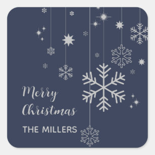 Minimal Christmas design with snowflakes Square Sticker