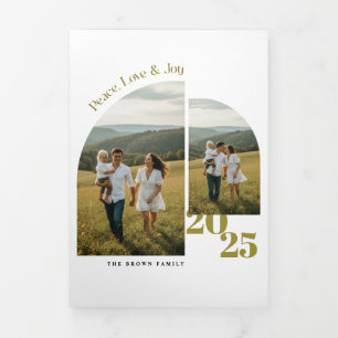 Minimal Christmas Family Arch Photo Tri-Fold Announcement