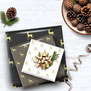 Minimal Christmas Gold Reindeer Wrapping Paper Sheet