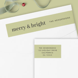 Minimal Christmas   Merry and Bright Green Address Wrap Around Label