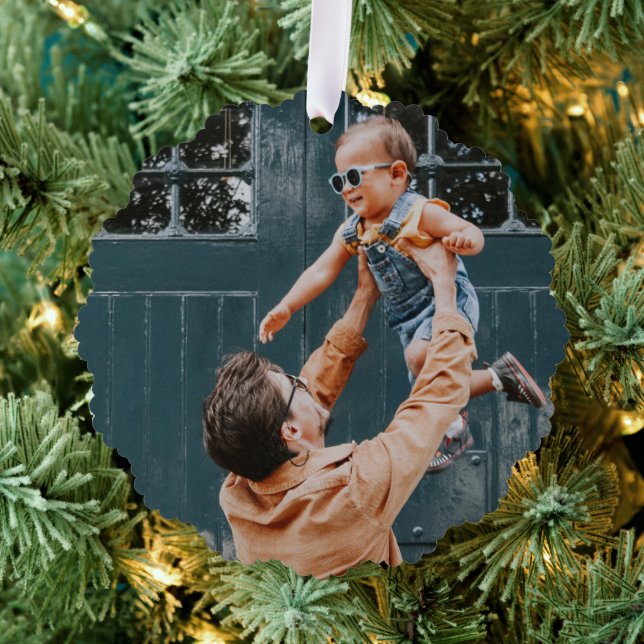Minimal Christmas | Merry and Bright Simple Photo Tree Decoration Card (Insitu (Tree))