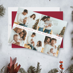 Minimal Christmas Modern Family Photoshoot Red Holiday Card
