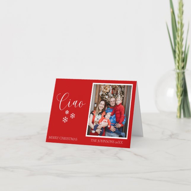 Minimal Christmas | Modern Family Portrait Red Thank You Card (Front)