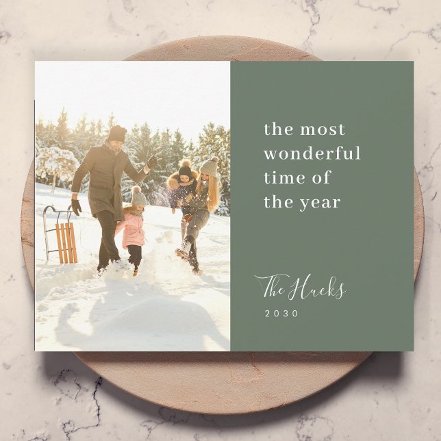 Minimal Christmas | Modern Stylish Family Photo Holiday Card (Celebrate the season with a modern "the most wonderful time of the year" photo card by Guava)