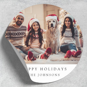 Minimal Christmas Photo   Modern Family Portrait Classic Round Sticker