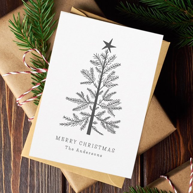 Minimal Christmas Pine Tree Photo Holiday Card (Creator Uploaded)
