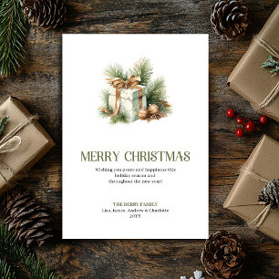 Minimal Christmas Present Holiday Card Beige Gold