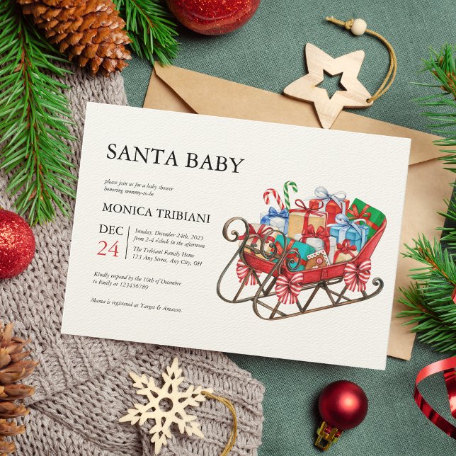Minimal Christmas Santa Baby Shower Winter Invitat Invitation (Creator Uploaded)