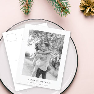Minimal Christmas Simple Black and White Photo Holiday Postcard